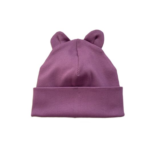 Mīksta kokvilnas trikotāžas beanie cepure bērniem ar austiņām – meža ogu tonis